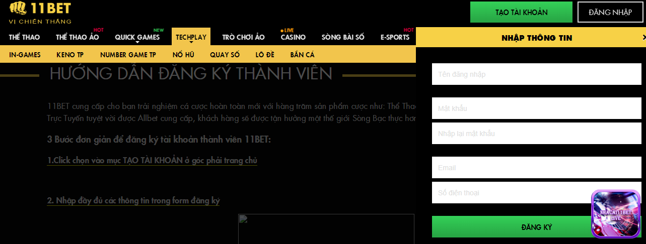 Hướng dẫn chi tiết cách đăng ký tài khoản 11Bet