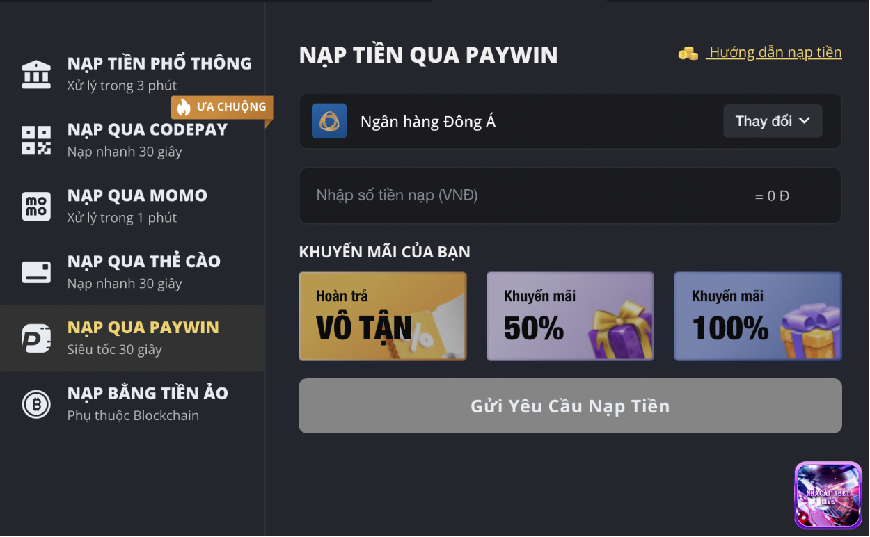 Nạp tiền qua paywin